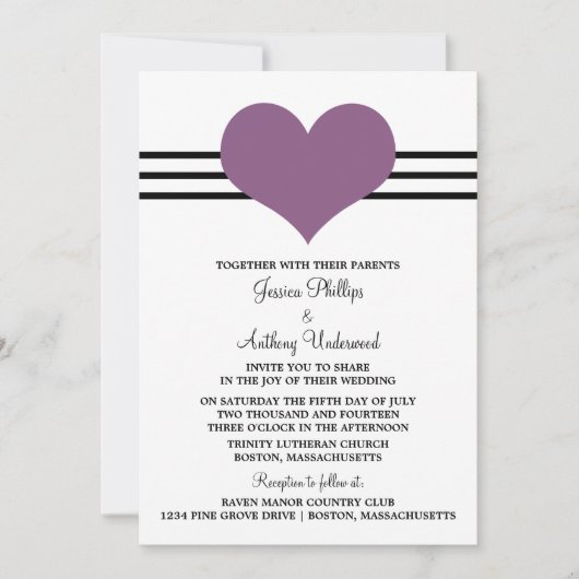 Mod Heart Wedding Invite, Lila Einladung (Vorderseite)