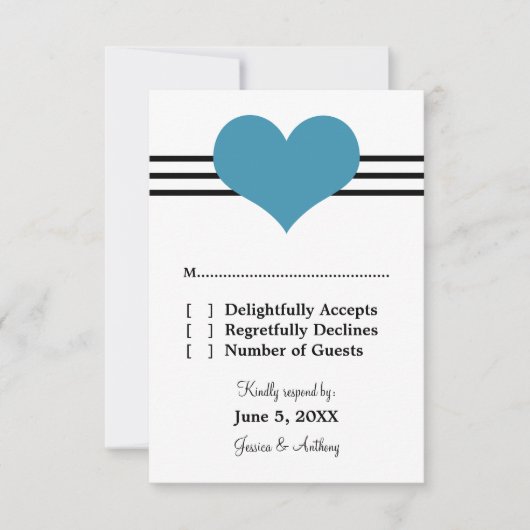 Mod Heart Wedding Response Card, blau RSVP Karte (Vorderseite)