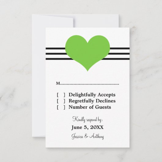 Mod Heart Wedding Response Card, Green RSVP Karte (Vorderseite)