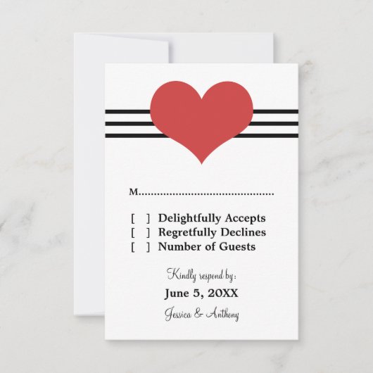 Mod Heart Wedding Response Card, Red RSVP Karte (Vorderseite)