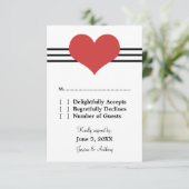 Mod Heart Wedding Response Card, Red RSVP Karte (Stehend Vorderseite)