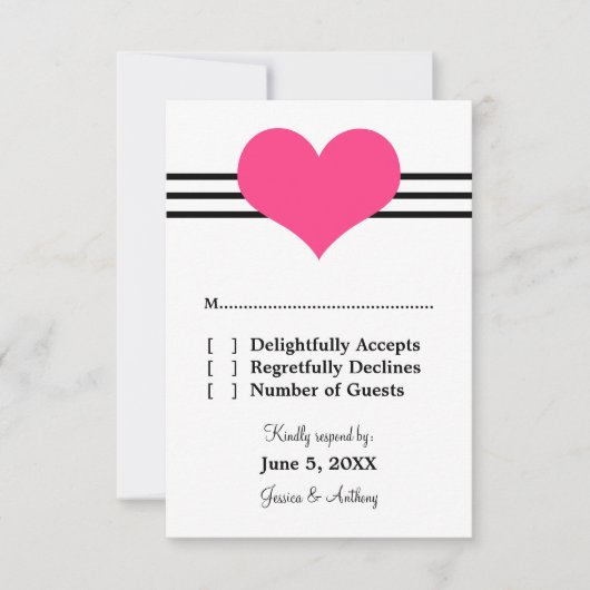 Mod Heart Wedding Response Card, rosa RSVP Karte (Vorderseite)