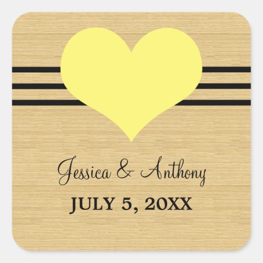 Mod Heart Wedding Stickers, gelb Quadratischer Aufkleber (Vorderseite)