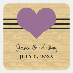 Mod Heart Wedding Stickers, Lila Quadratischer Aufkleber