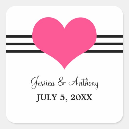 Mod Heart Wedding Stickers, rosa Quadratischer Aufkleber (Vorderseite)