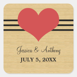 Mod Heart Wedding Stickers, Rot Quadratischer Aufkleber