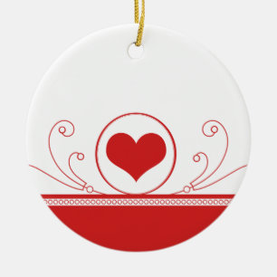 Mod Heart Wirbel Valentine Ornament, Rot Keramikornament