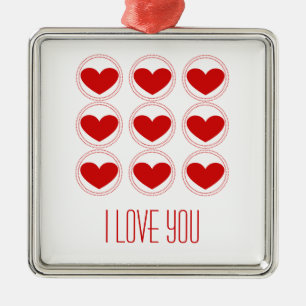 Mod Hearts Love Ornament, Red Silbernes Ornament