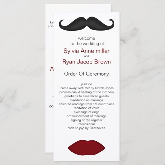 Mod Hochzeitsprogramm für Lippen und Schnurrbart Programm (Vorne/Hinten)