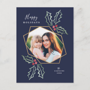 Mod Holly Gold Geo Foto Frame NavyHoliday Card   Postkarte