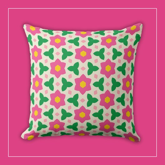 Mod Hot-Pink-Blume mit grün geometrischen Blumen Kissen