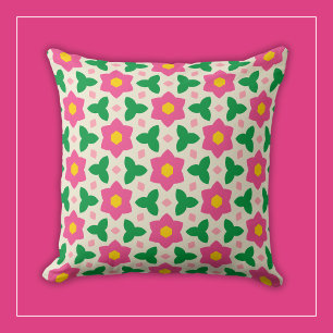 Mod Hot Pink Blumen mit grünem geometrischen flora Kissen