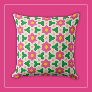 Mod Hot Pink Blumen mit grünem geometrischen flora Kissen