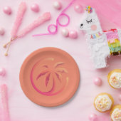 Mod Hot Pink Orange Palm Tree auf Korallen Pappteller (Party)