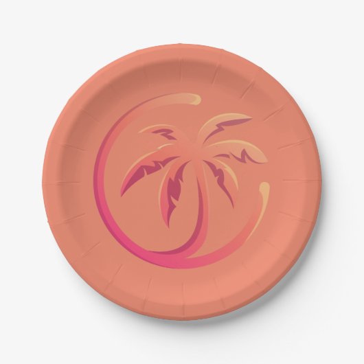 Mod Hot Pink Orange Palm Tree auf Korallen Pappteller (Vorderseite)
