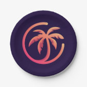 Mod Hot Pink Orange Palm Tree auf Lila Pappteller (Vorderseite)