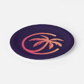 Mod Hot Pink Orange Palm Tree auf Lila Pappteller (Schrägansicht)