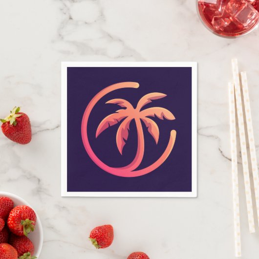 Mod Hot Pink Orange Palm Tree auf Lila Serviette (Beispiel)
