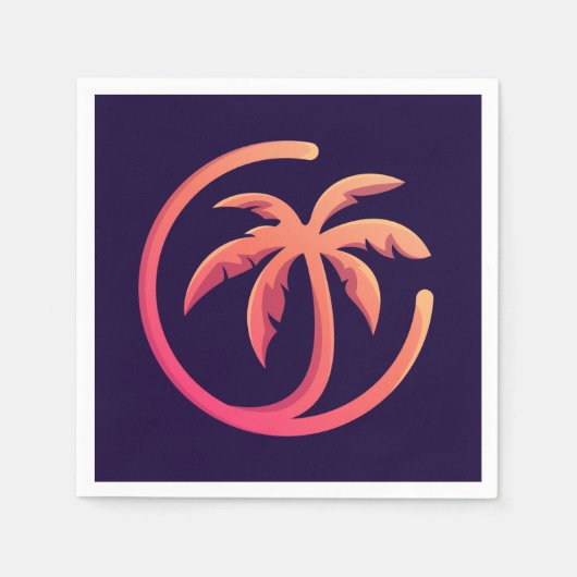 Mod Hot Pink Orange Palm Tree auf Lila Serviette (Vorderseite)