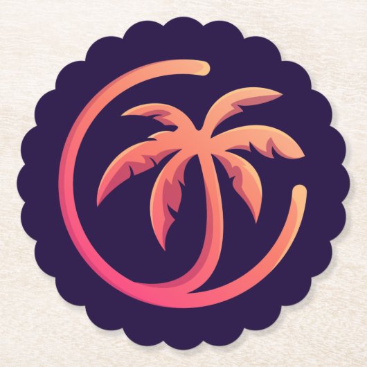 Mod Hot Pink Orange Palm Tree auf Scallop Untersetzer (Vorderseite)