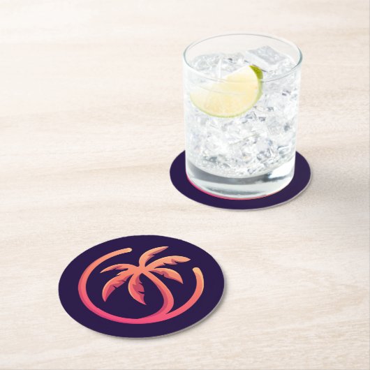 Mod Hot Pink Orange Palm Tree Runder Pappuntersetzer (Vor Ort)