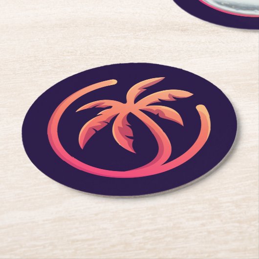 Mod Hot Pink Orange Palm Tree Runder Pappuntersetzer (Angewinkelt)