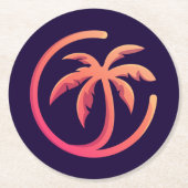 Mod Hot Pink Orange Palm Tree Runder Pappuntersetzer (Vorderseite)