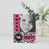 Mod Hot Pink Zebra Sweet 16 Party mit Foto Einladung (Stehend Vorderseite)