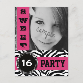 Mod Hot Pink Zebra Sweet 16 Party mit Foto Einladung