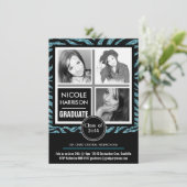 Mod Imitate Glitzer Zebra Girl 3 Foto Abschluss Einladung (Stehend Vorderseite)