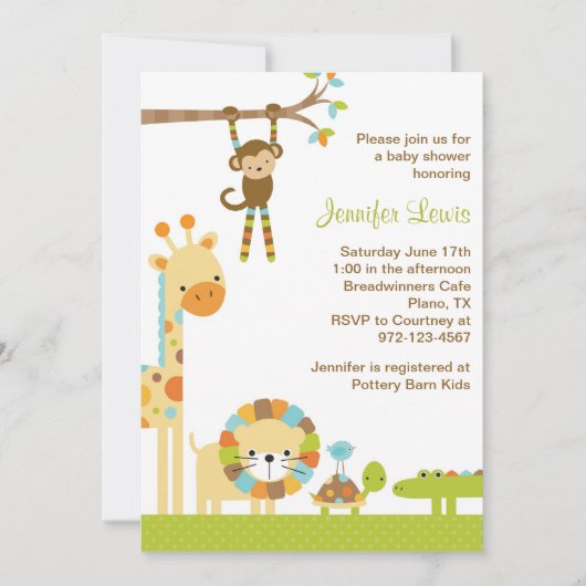 Mod Jungle Safari Kinderdusche Einladung (Vorderseite)