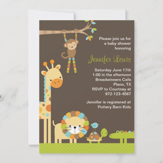 Mod Jungle Safari Kinderdusche Einladung (Vorderseite)