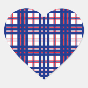 Mod Kariertes Muster Red White Blue Herz-Aufkleber