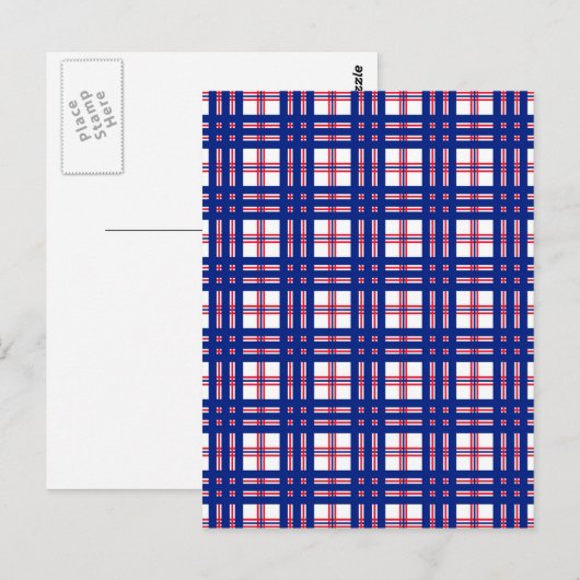 Mod Kariertes Muster Red White Blue Postkarte (Vorne/Hinten)