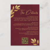 Mod Leaves Burgundy Gold Wedding Details QR Code Begleitkarte (Vorderseite)