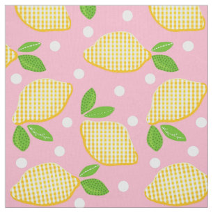 Mod Lemon Gingham Polka-Dots Stoff