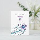 Mod lila, aquamarin blauer Pfau Danke, dass Sie No Postkarte (Stehend Vorderseite)