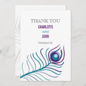 Mod lila, aquamarine Pfauenhochzeit Danke Einladung (Vorne/Hinten)