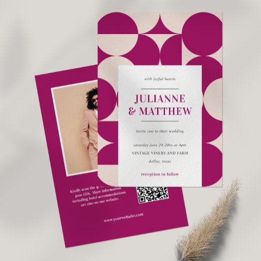 Mod Lila Circle Scallop QR FOTO Einladung