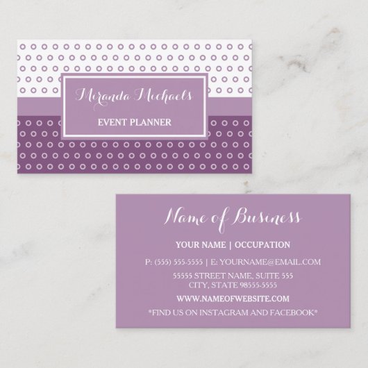 Mod Lila und White Polka Dots Eventplaner Visitenkarte (Vorne/Hinten)