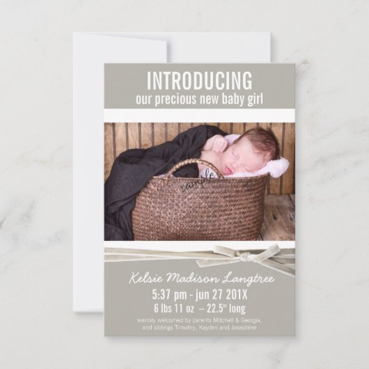 Mod Linen Baby Girl Geburtsankündigung Ankündigung (Vorderseite)