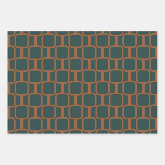 Mod Links Geometrische Muster in Rost und Blau Geschenkpapier Set (Vorderseite 3)
