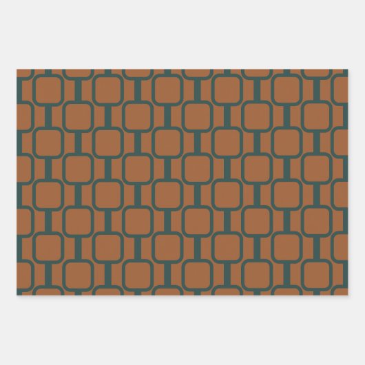 Mod Links Geometrische Muster in Rost und Blau Geschenkpapier Set (Vorderseite 2)