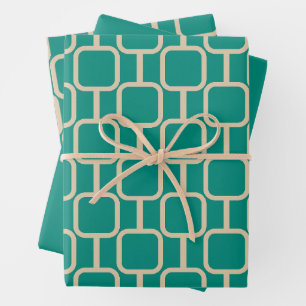 Mod Links Geometrisches Muster im Mittelalter Aqua Geschenkpapier Set