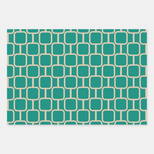 Mod Links Geometrisches Muster im Mittelalter Aqua Geschenkpapier Set (Vorderseite)