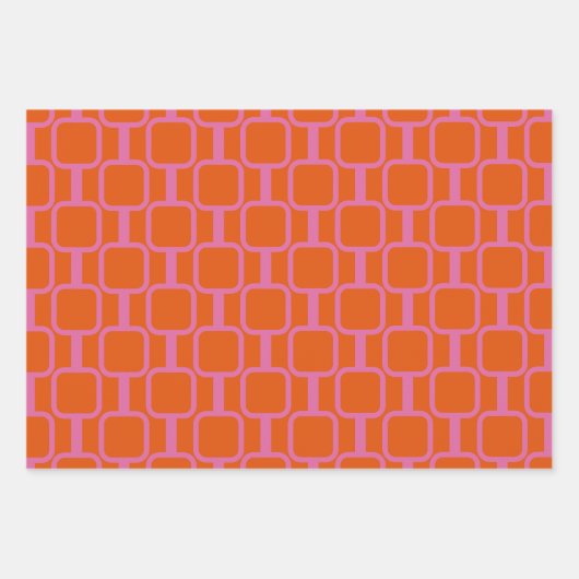 Mod Links Geometrisches Muster in hellrosa Orange Geschenkpapier Set (Vorderseite 3)