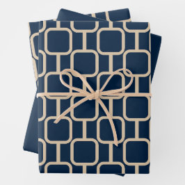 Mod Links Geometrisches Muster Mitte des dunkelbla Geschenkpapier Set