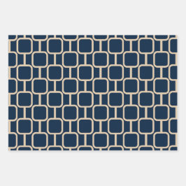 Mod Links Geometrisches Muster Mitte des dunkelbla Geschenkpapier Set