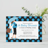 Mod Mama Baby Blue Baby Dusche Einladung (Stehend Vorderseite)