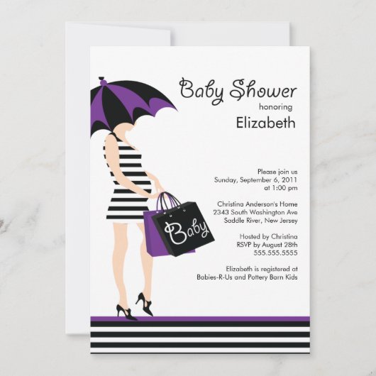 Mod Mama Baby Girl Dusche Trendy Black & Lila Einladung (Vorderseite)